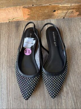 Madden Girl Black Pointed Slingback Flats with Multicolor Studs